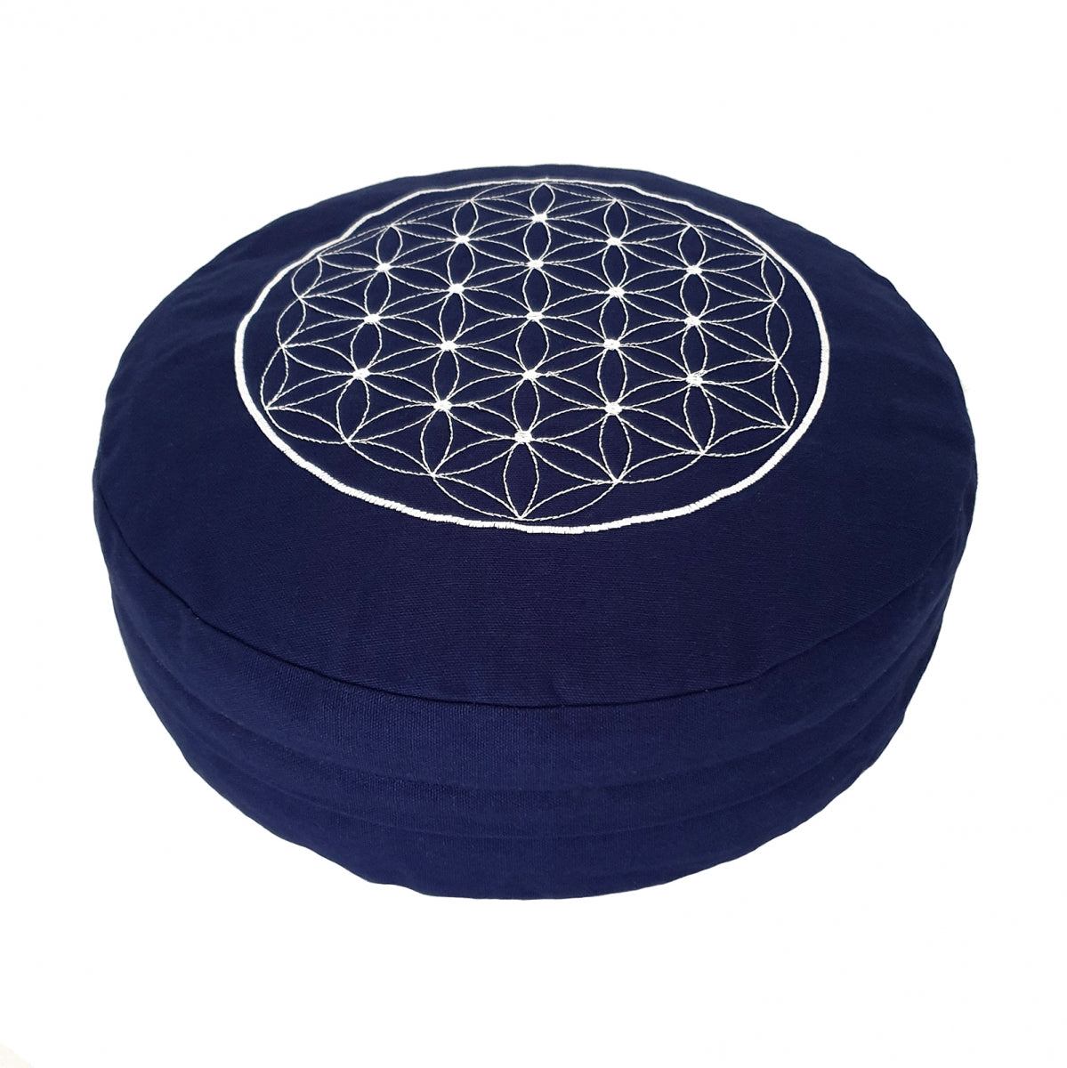 Buckwheat Round Meditation Zafu Cushion | Embroidered Flower of Life Pattern