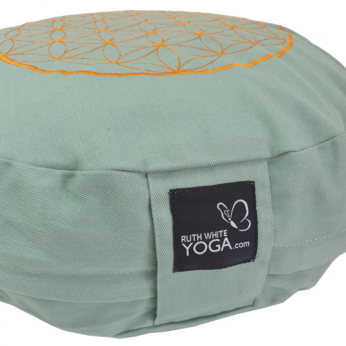 Buckwheat Round Meditation Zafu Cushion | Embroidered Flower of Life Pattern