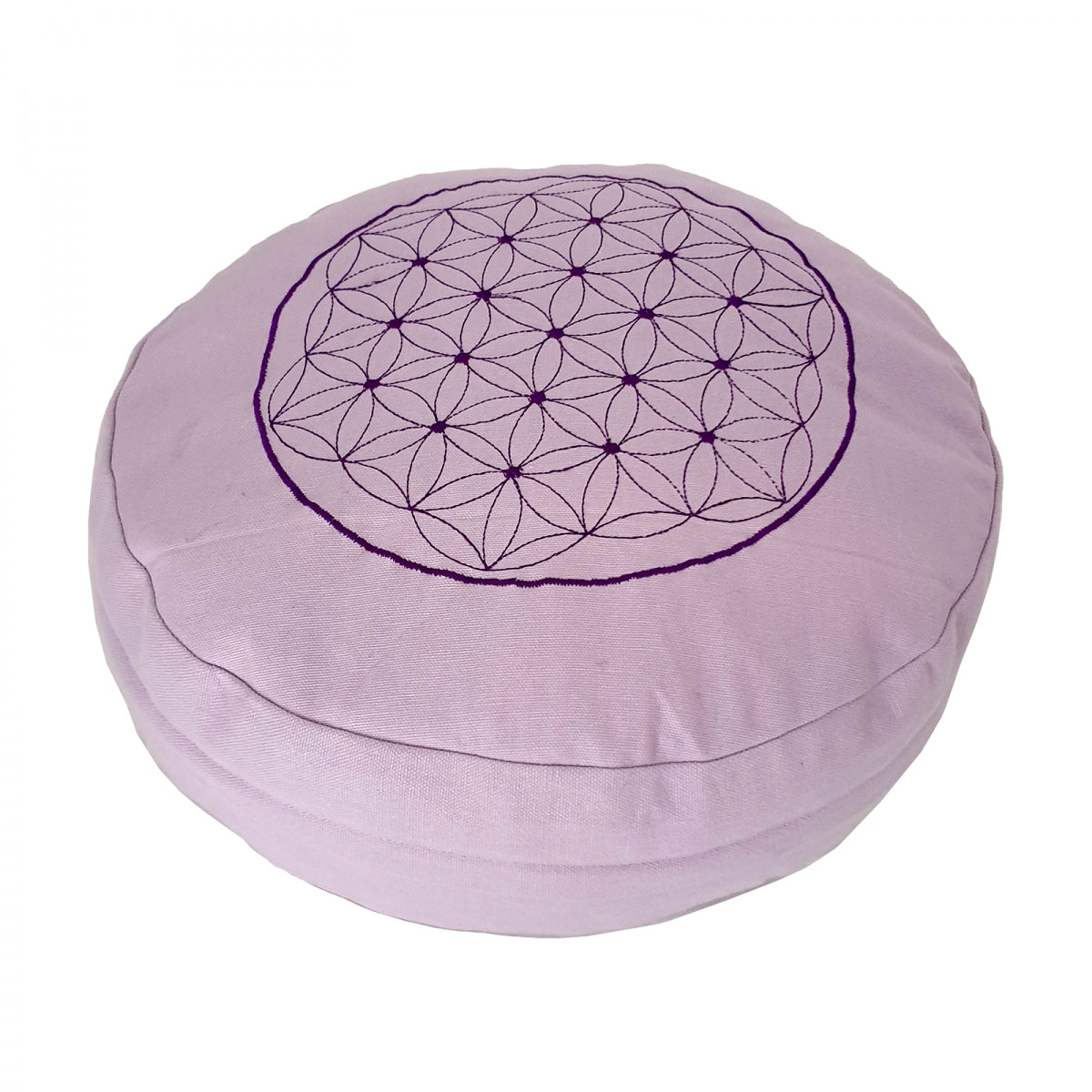 Buckwheat Round Meditation Zafu Cushion | Embroidered Flower of Life Pattern