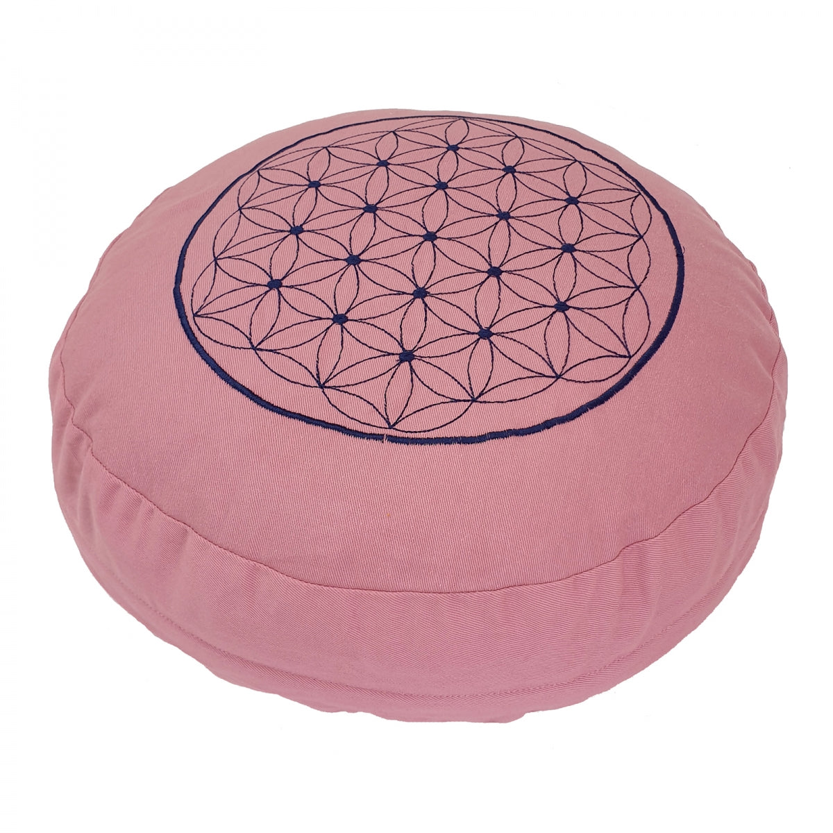Buckwheat Round Meditation Zafu Cushion | Embroidered Flower of Life Pattern