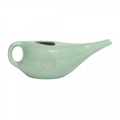 CLEARANCE - Pale Green Nasal Neti Pot with Mandala Pattern | Cream Ceramic Neti Pot