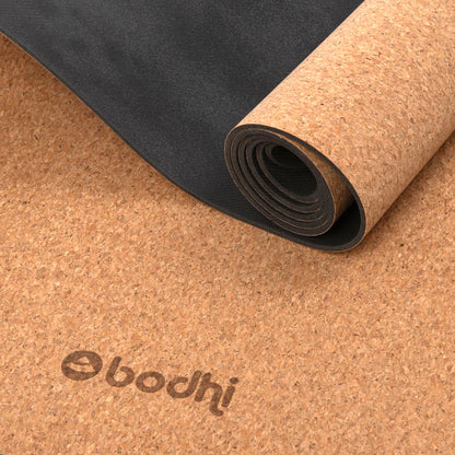 Plain Cork Yoga Mat - BODHI Logo print only - Natural Rubber underside - 4mm Thick