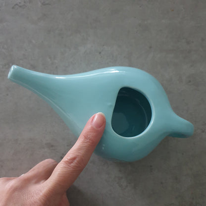 Light Blue Nasal Neti Pot with Mandala Pattern | Cream Ceramic Neti Pot