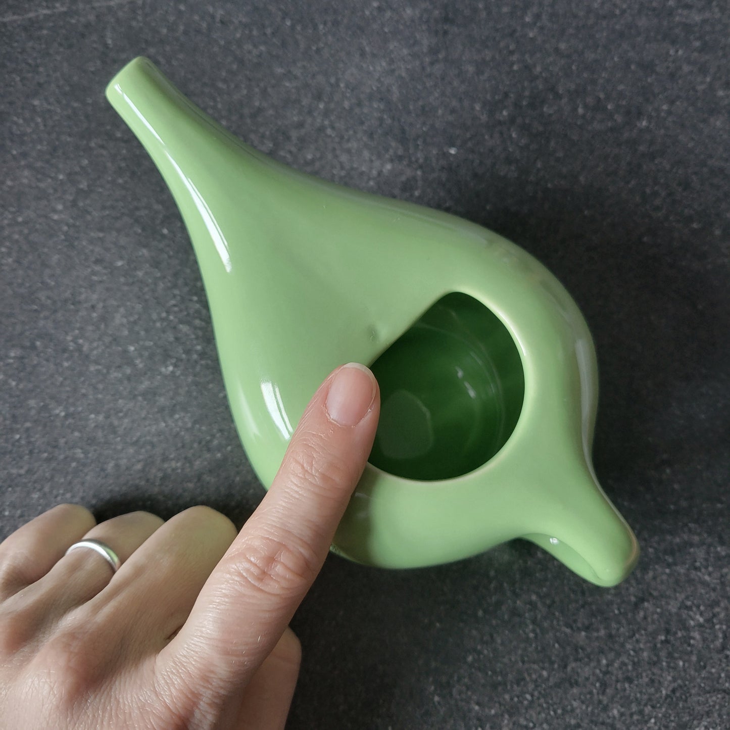 CLEARANCE - Pale Green Nasal Neti Pot with Mandala Pattern | Cream Ceramic Neti Pot