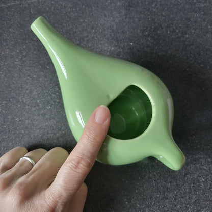 CLEARANCE - Pale Green Nasal Neti Pot with Mandala Pattern | Cream Ceramic Neti Pot