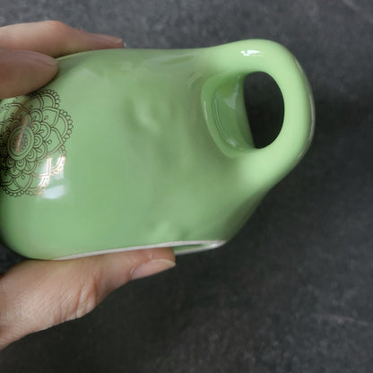 CLEARANCE - Pale Green Nasal Neti Pot with Mandala Pattern | Cream Ceramic Neti Pot
