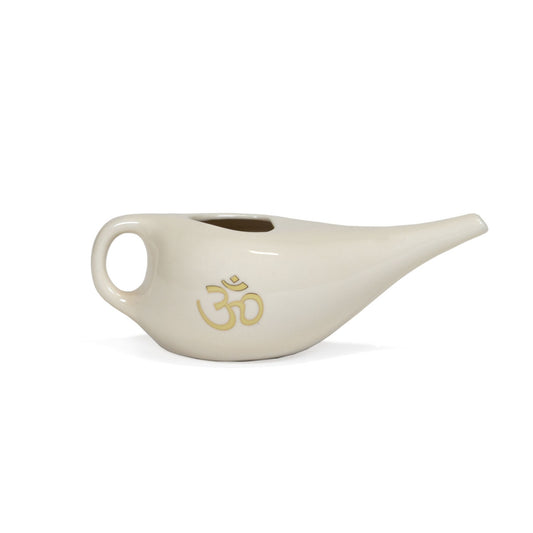 Nasal Neti Pot with OM Pattern | Cream Ceramic Neti Pot