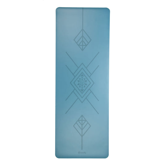 185cm Blue PHOENIX Natural Rubber Yoga Mat with PU Coating - Tribalign printed design - 4mm Thick