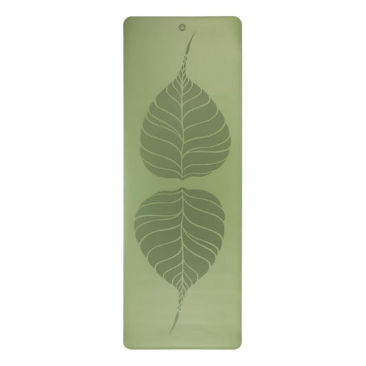 185cm Green PHOENIX Natural Rubber Yoga Mat with PU Coating - Leaves printed design - 4mm Thick