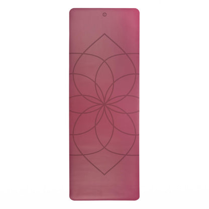 185cm Berry PHOENIX Natural Rubber Yoga Mat with PU Coating - Living Flower printed design - 4mm Thick