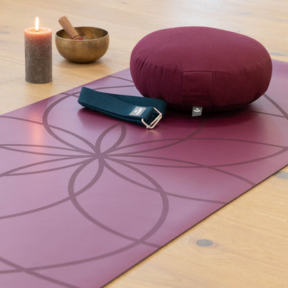 185cm Berry PHOENIX Natural Rubber Yoga Mat with PU Coating - Living Flower printed design - 4mm Thick