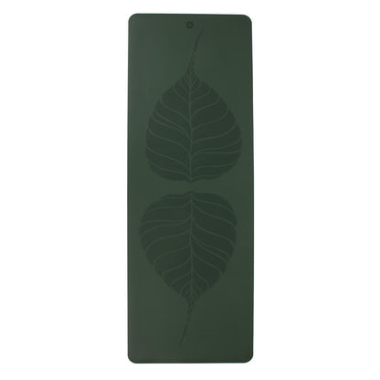 185cm Forest Green PHOENIX Natural Rubber Yoga Mat with PU Coating - Leaves printed design - 4mm Thick