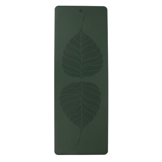 185cm Forest Green PHOENIX Natural Rubber Yoga Mat with PU Coating - Leaves printed design - 4mm Thick