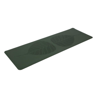 185cm Forest Green PHOENIX Natural Rubber Yoga Mat with PU Coating - Leaves printed design - 4mm Thick