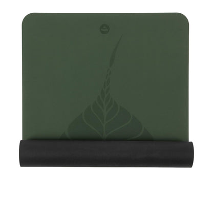 185cm Forest Green PHOENIX Natural Rubber Yoga Mat with PU Coating - Leaves printed design - 4mm Thick