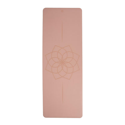 185cm Rose Pink PHOENIX Natural Rubber Yoga Mat with PU Coating - Lotus printed design - 4mm Thick