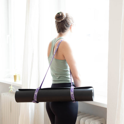 Purple Flower Patterned Yoga Mat Shoulder Harness