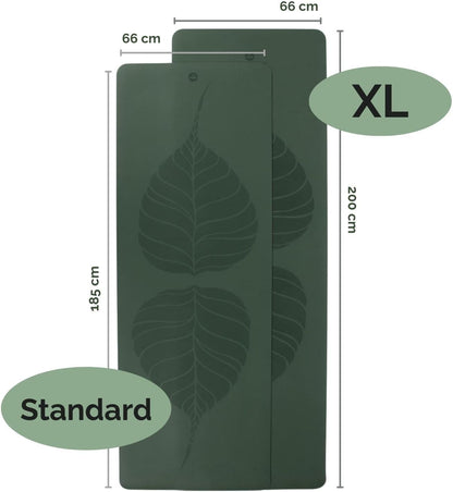 200cm EXTRA LONG Forest Green PHOENIX Natural Rubber Yoga Mat with PU Coating - Leaves printed design - 4mm Thick