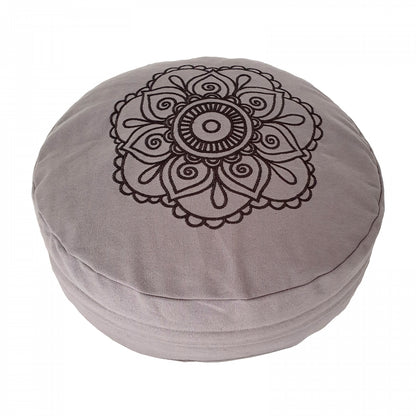 Buckwheat Round Meditation Zafu Cushion | Embroidered Flower Pattern | 2nd Ed