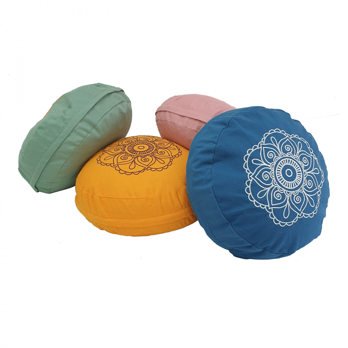 Round Zafu Cushion Cover | Embroidered Flower Pattern | OUTER COVER & INNER CASE Only