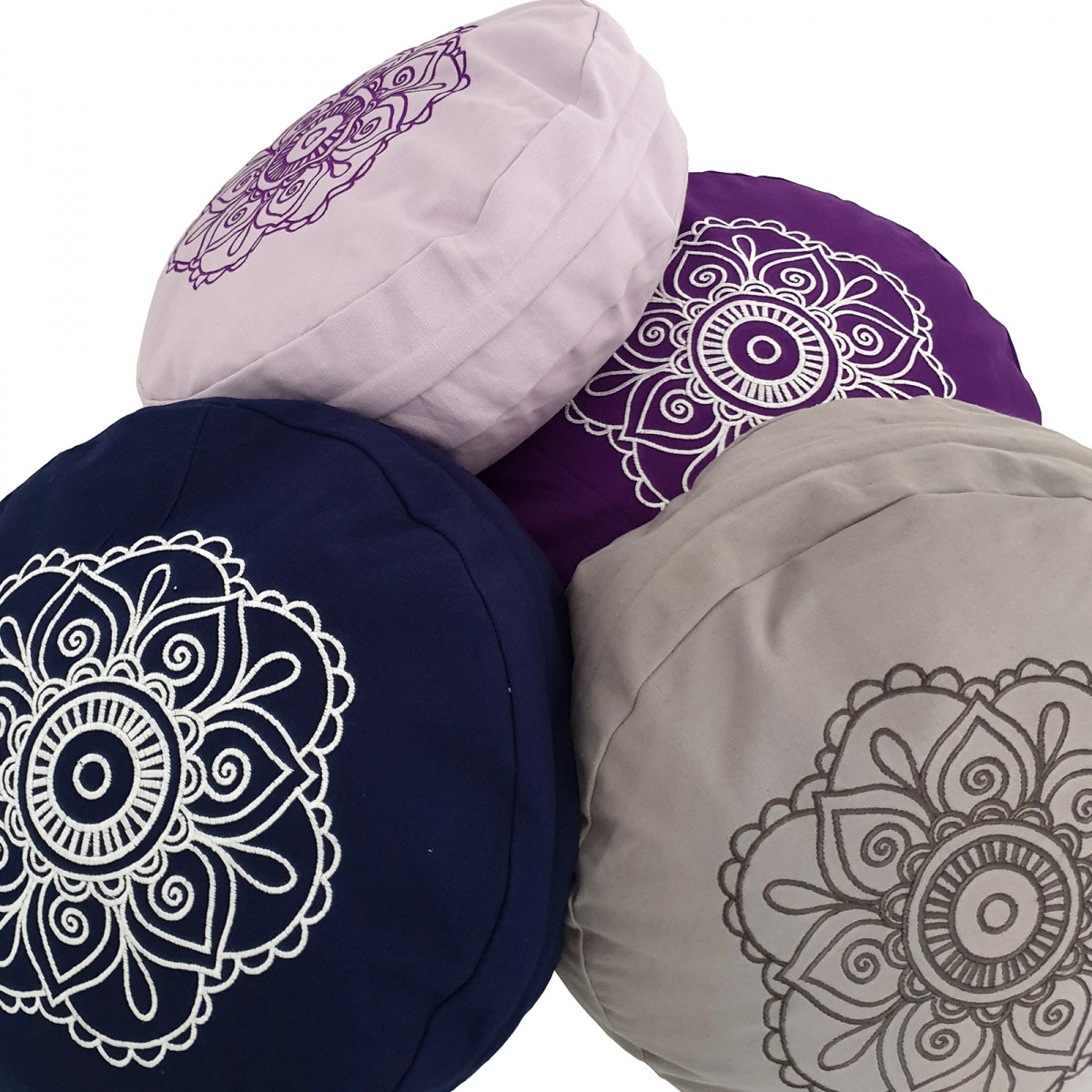 Round Zafu Cushion Cover | Embroidered Flower Pattern | OUTER COVER & INNER CASE Only