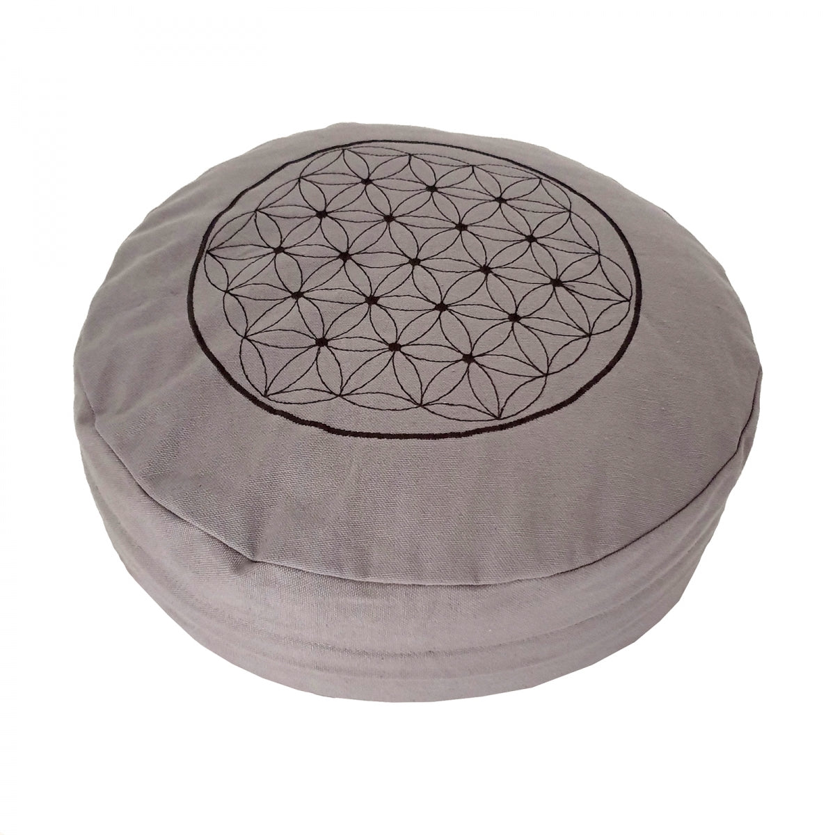 Buckwheat Round Meditation Zafu Cushion | Embroidered Flower of Life Pattern
