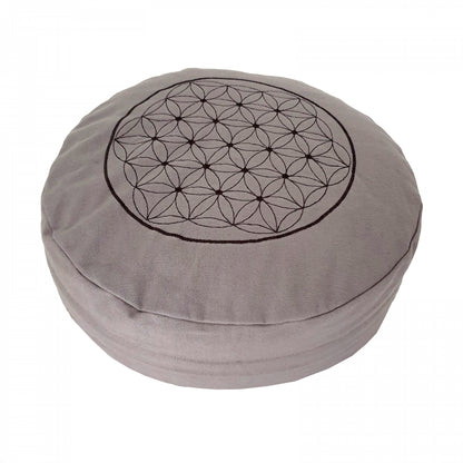 Buckwheat Round Meditation Zafu Cushion | Embroidered Flower of Life Pattern