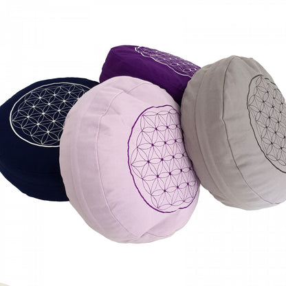 Round Zafu Cushion | Embroidered Flower of Life Pattern | OUTER COVER & INNER CASE Only