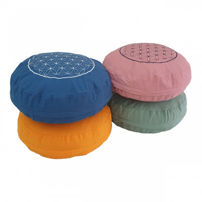 Buckwheat Round Meditation Zafu Cushion | Embroidered Flower of Life Pattern