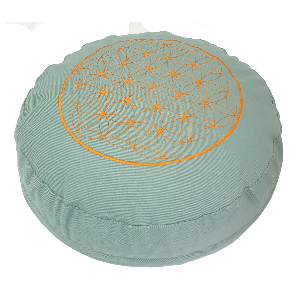 Buckwheat Round Meditation Zafu Cushion | Embroidered Flower of Life Pattern