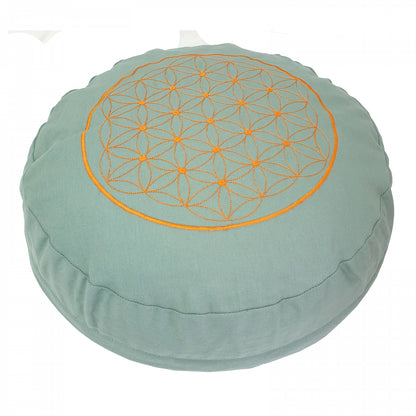 Buckwheat Round Meditation Zafu Cushion | Embroidered Flower of Life Pattern