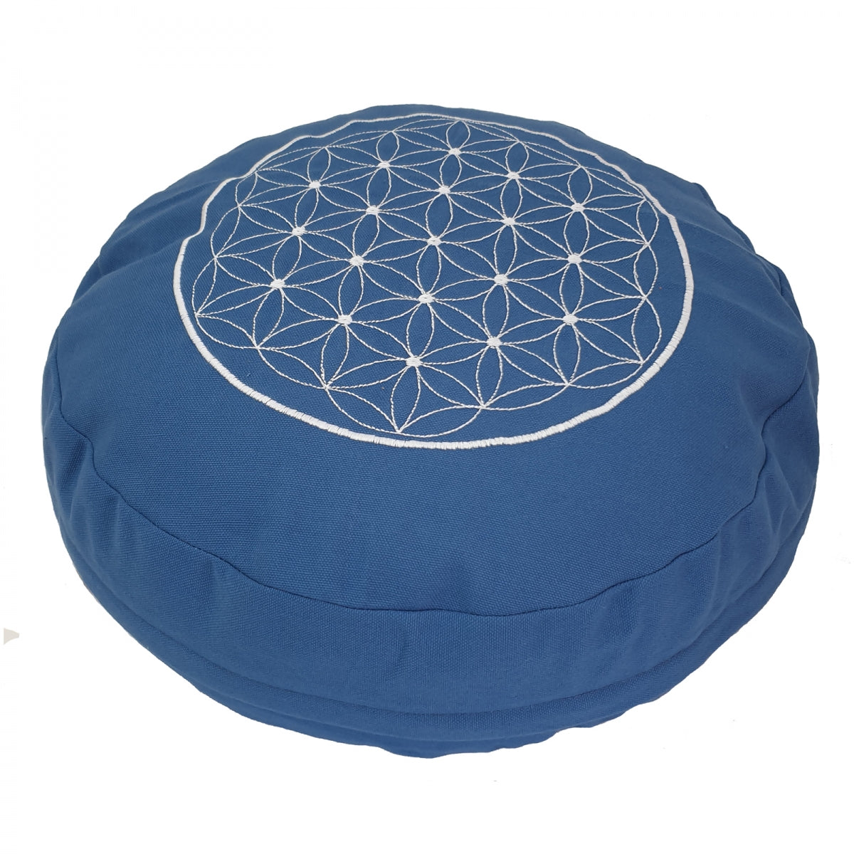 Buckwheat Round Meditation Zafu Cushion | Embroidered Flower of Life Pattern