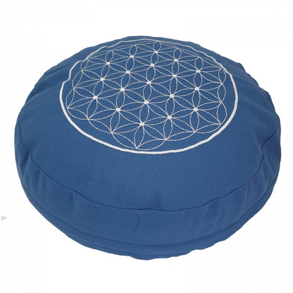 Buckwheat Round Meditation Zafu Cushion | Embroidered Flower of Life Pattern