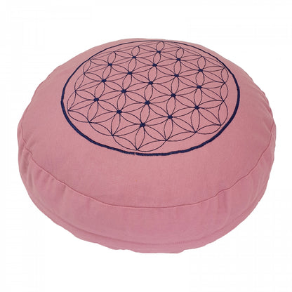 Buckwheat Round Meditation Zafu Cushion | Embroidered Flower of Life Pattern