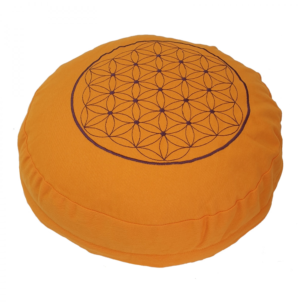 Buckwheat Round Meditation Zafu Cushion | Embroidered Flower of Life Pattern