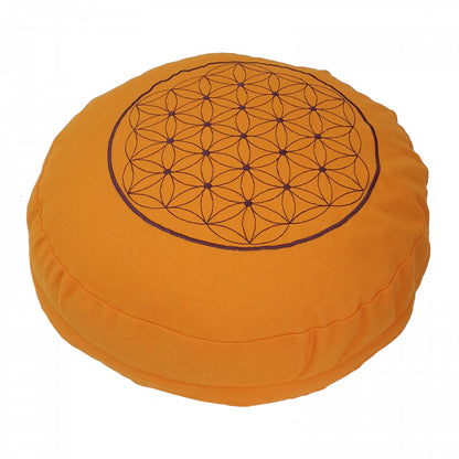 Buckwheat Round Meditation Zafu Cushion | Embroidered Flower of Life Pattern